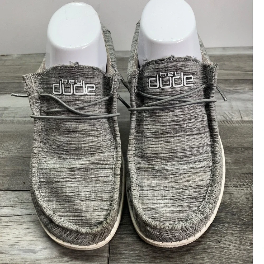 Hey Dude Wally Youth Linen Stone Grey Slip On Loafers Shoes 130130704 Size Y5 L6